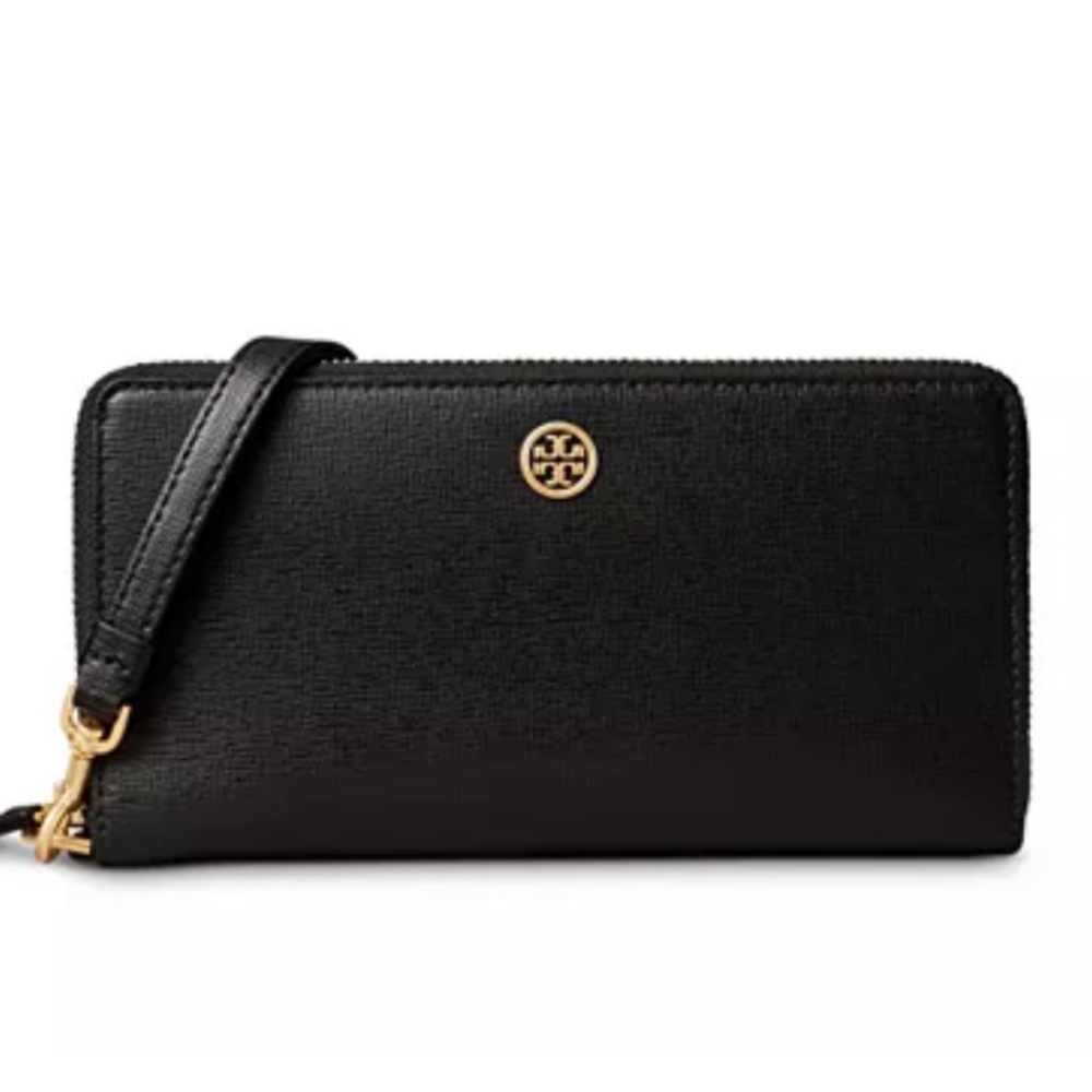 Tory Burch Robinson Zip Continental Wallet black pebbled.